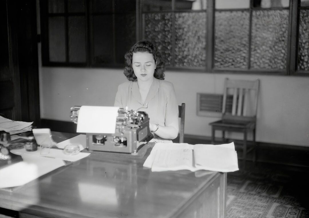 mystery writer at desk